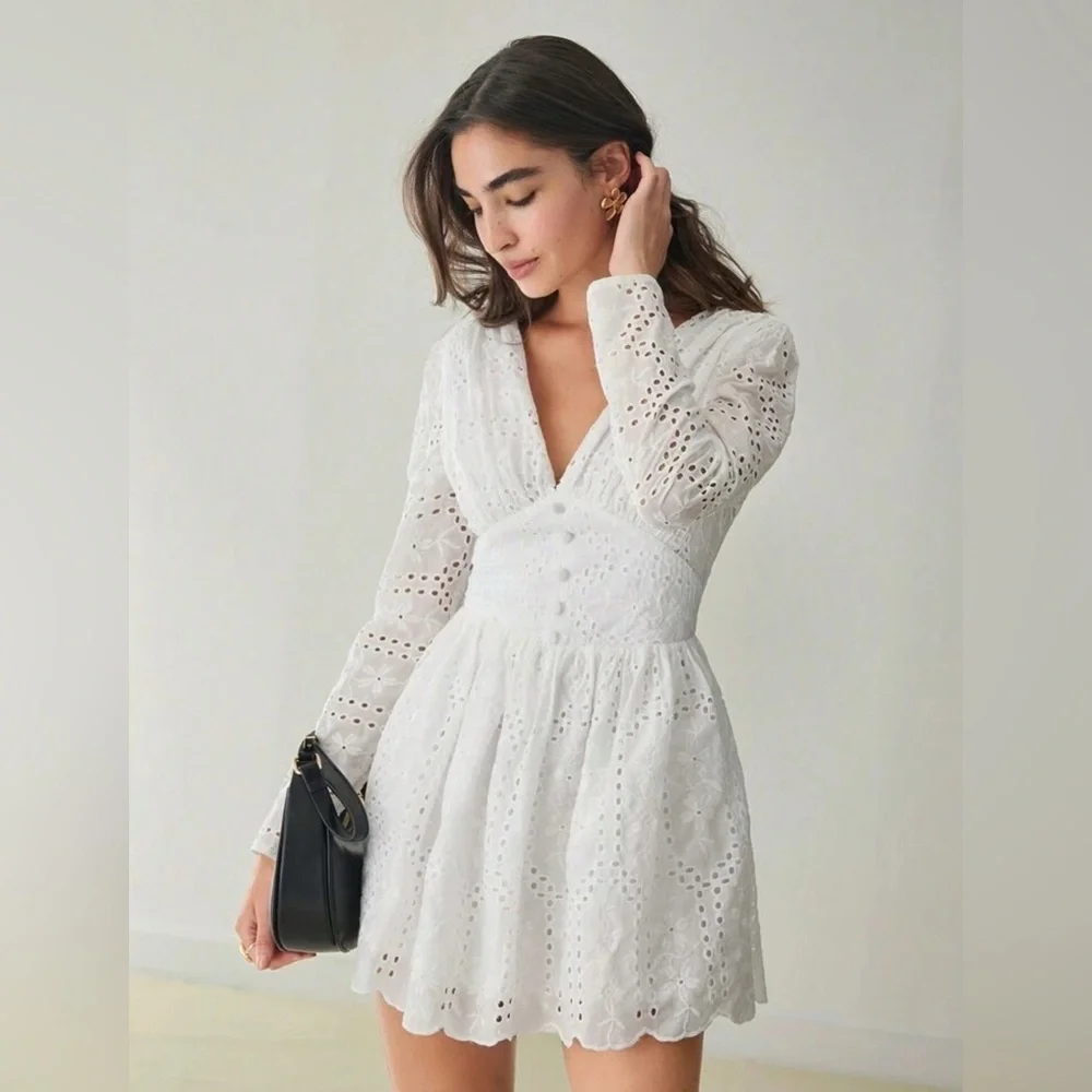 Never Worn Elegant White Eyelet Dress - Picture 1 of 14